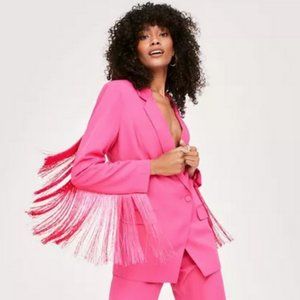 Nasty Gal Fringe Detail Tailored Longline Blazer - HOT PINK